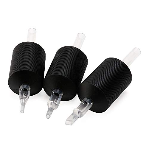 VORTEX 1.25-inch Soft Silicone Black Disposable Tattoo Tube Grips with Clear Long Tips 15pcs (9R)