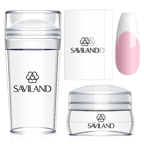 Saviland French Tip Nail Stamp - 4PCS Nail Art Stamper Kit Clear Silicone Nails Stamping Long & Short Jelly Stamper with Scrapers Nails Stamper Kit for French Manicure Nail Art Home DIY Salon