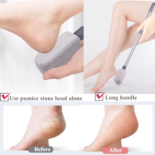 Pumice Stone for Feet, Foot Dead Skin Scrubber with 30" Long Handle Set, Feet File Callus Remover for Exfoliation, Foot Scrub Shower Pedicure Tools Foot Care Stone