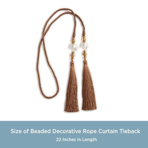 Kenney KN99717 Small Decorative 22" Beaded Rope Tassel Tieback for Curtains and Drapes, 1-Pack, Cinnamon