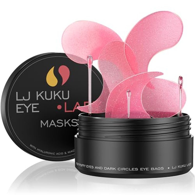 Under Eye Patches Gold Essence Hydrogel Eye Masks for Puffy Eyes and Dark Circles Caffeine Hyaluronic Acid & Niacinamide Deep Hydrating Eye Mask for Men & Women 60 PCS (Rose-pink)