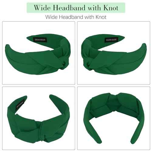 Top Knot Headband for Women Green Non Slip Fashion Wide Knotted Headbands Hair Accessories for Women Girls