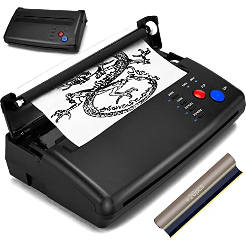 Tattoo Transfer Stencil Machine with 20 Thermal Tattoo Kit Copier Printer Tattoo Transfer Stencil Paper Tattoo Stencil Printer Machine for Tattoos Black Version
