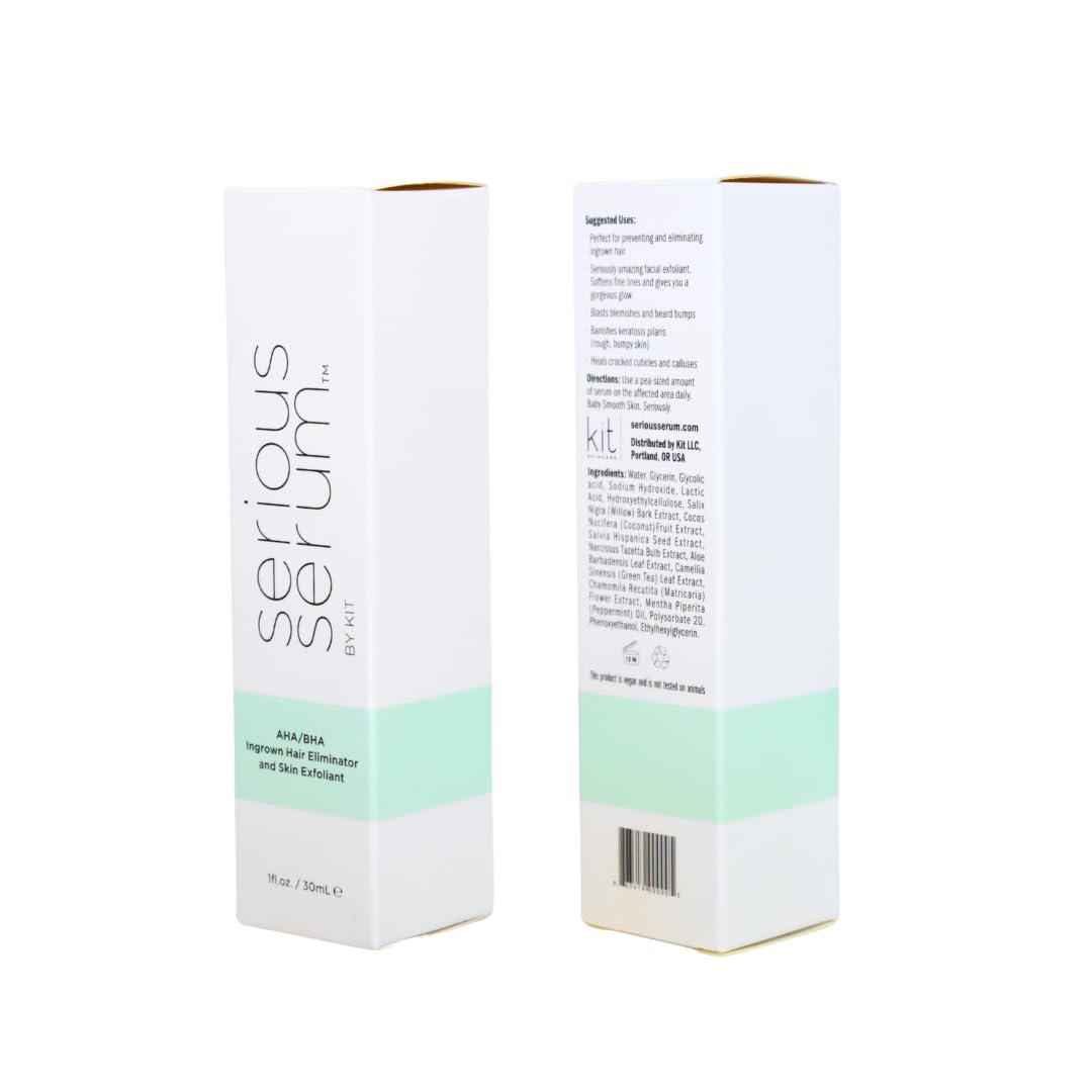 Serious Serum Exfoliating Ingrown Hair Serum – Glycolic, Lactic & Salicylic Acid Formula for Smooth Skin – Razor Bumps, Ingrown Hairs & Razor Burn – Hydrating Formula for Post-Shave & Waxing Care