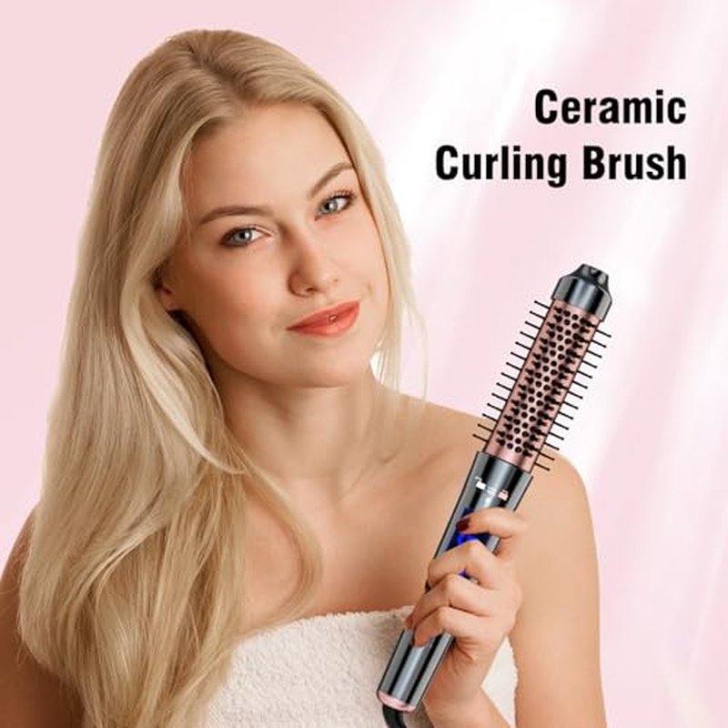 Bo'laiya 5 in 1 Curling Wand Set with Curling Brush and Temperature Display, 4 Interchangeable Ceramic Curling Wand(0.4'' - 1.3'') and Heat Protective Glove & 2 Clips -Rose Gold