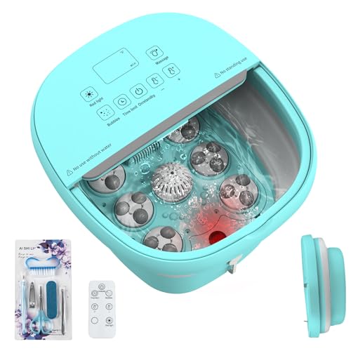 Collapasible Foot Spa Bath Massager with Heat, Pedicure Foot Spa with Bubbles/Timer/Temperature Control, Feet Soak Tub for Home, Office, Relaxation and Stress Relief, Gift for Men and Women (Blue)