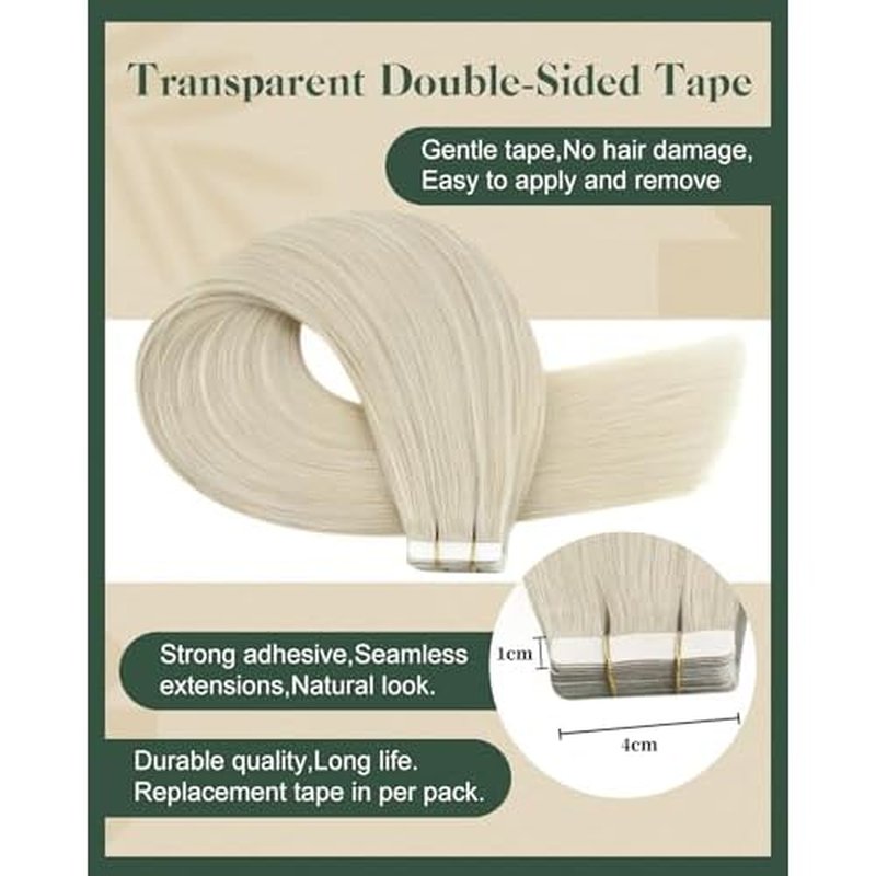 Ugeat Platinum Blonde Tape in Hair Extensions Blonde Hair Extensions for Girl Tape ins No Damage to Natural Hair for Girl Add Length for Wedding 24Inch 20Pcs 50G