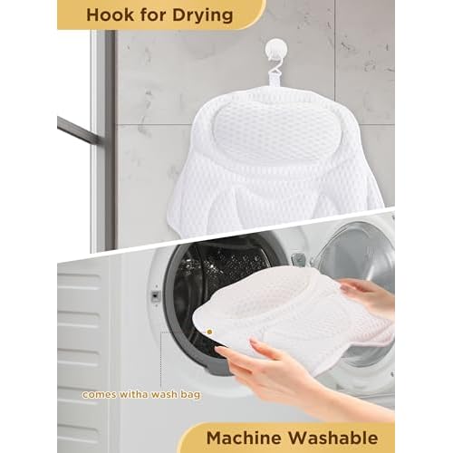 Bath Pillow Luxury Bathtub Pillow, Bath Pillows for Tub Neck and Back Support, Bath Tub Pillow Headrest with Soft 4D Air Mesh Fabric & Non-Slip Suction Cups, Fits All Bathtub Relaxing Bath Accessories