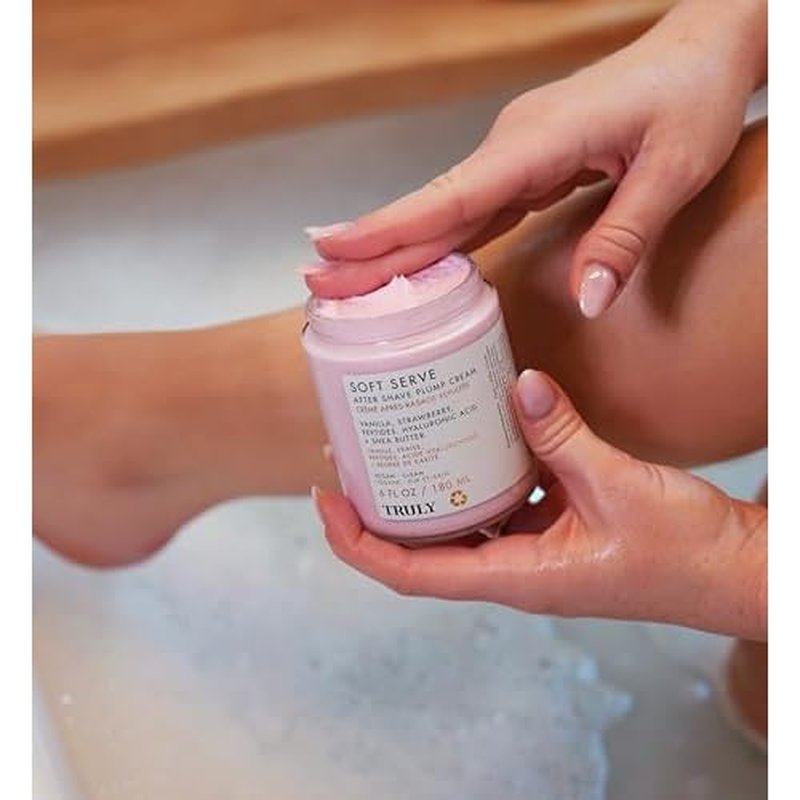 Truly Beauty Soft Serve After Shave Plump Cream | Hydrating & Plumping Cream for Post-Shave Smoothness | With Hyaluronic Acid & Peptides for Firm, Youthful Skin | Strawberry, Vanilla & Amber Scent