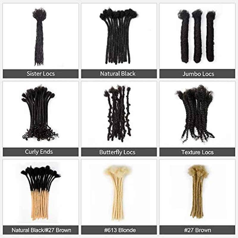 Loose Curly Ends Human Hair Dreadlocks Extensions 0.4cm-0.8cm Width 8-16 Inch 100% Human Hair Handmade Loc Extensions with Needle and Comb (10 Inch 20 Strands, 0.6cm Width, Natural Black)