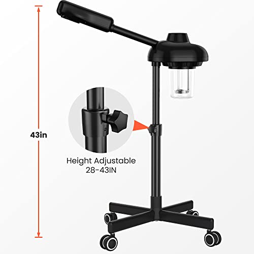 TASALON Steamer on Wheels for Professional Skin Rejuvenation, Facial Steamer Kit for Home, Spa, Clinic - Warm Mist, Ozone Face Humidifier - Pore Opener and Cleanser-Black