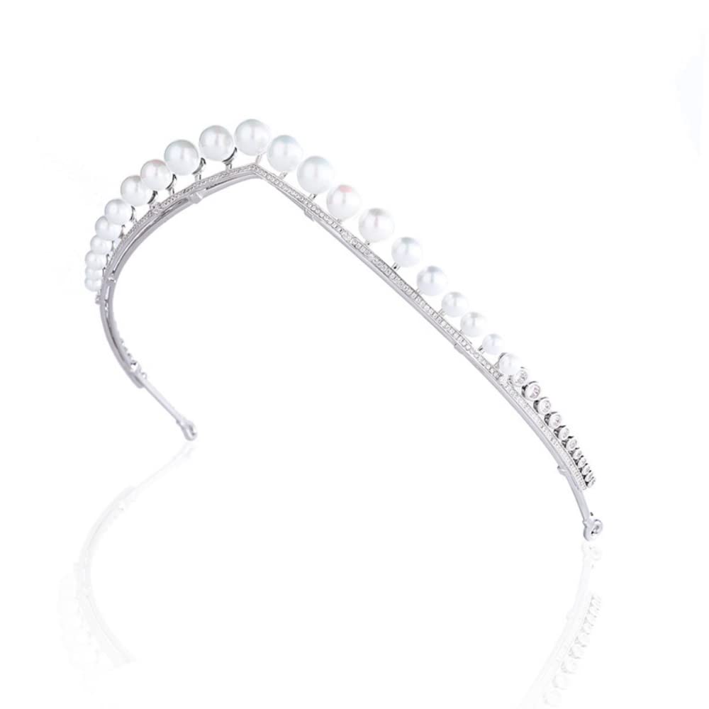 QXMYOO Fairy Pearl Tiara for Women Cubic Zirconia Simple Crystal Princess Crown Pearls Wedding Headband Prom Party Quinceanera Birthday Headpieces Bridal Hair Accessories HB122