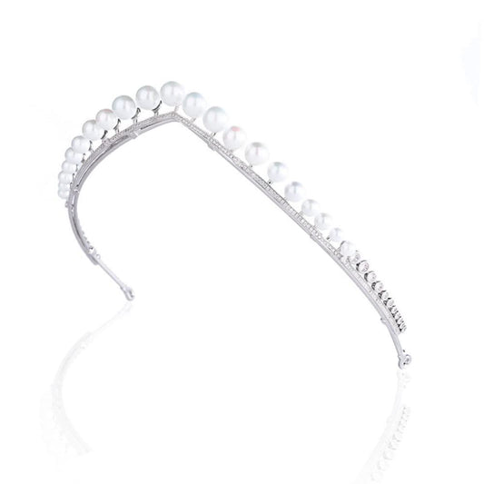 QXMYOO Fairy Pearl Tiara for Women Cubic Zirconia Simple Crystal Princess Crown Pearls Wedding Headband Prom Party Quinceanera Birthday Headpieces Bridal Hair Accessories HB122