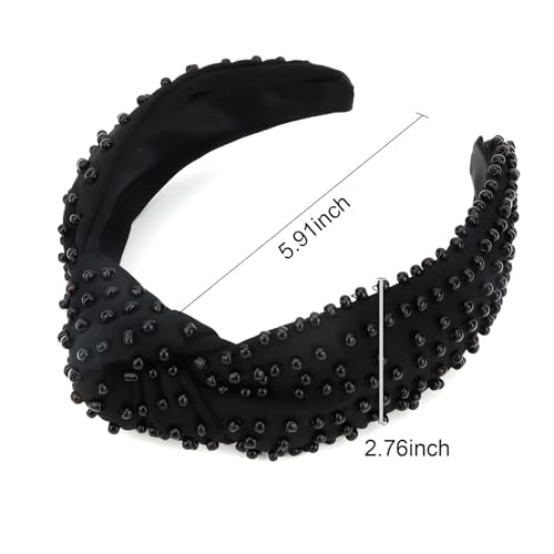 YISSION 1PC Pearl Knotted Headband for Women Non Slip Beaded Headband Wide Pearl Headbands for women Jeweled Embellished Hairband Black Head Band Hair Accessories for Women Girls