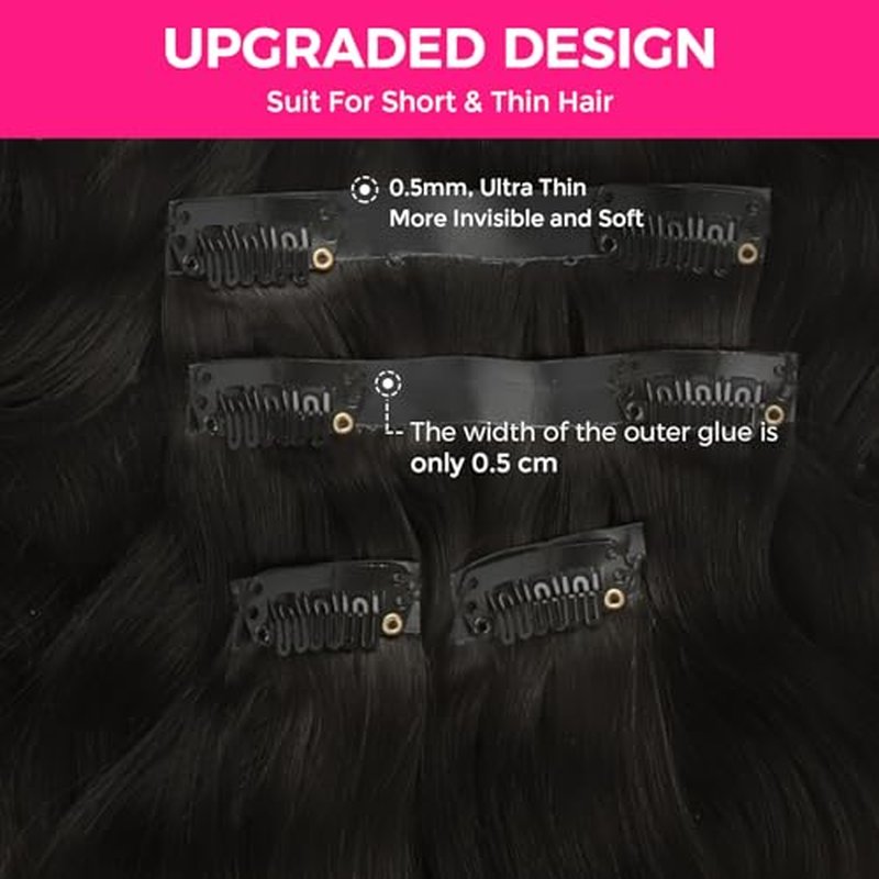 Lashey Seamless Clip in Hair Extensions Human Hair Body Wave 130g 9pcs Natural Black 18 Inch Clip in Hair Extensions Human Hair PU Clip ins with Invise Edge for Women