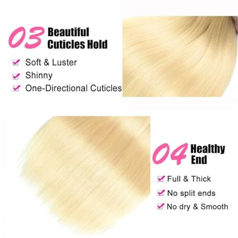 613 Blonde 3 Bundles Human Hair Straight 613 Human Hair 3 Bundles Double Weft 613 Blonde 100% 12A Unprocessed Virgin Human Hair 16 16 16 inch11oz/Pak