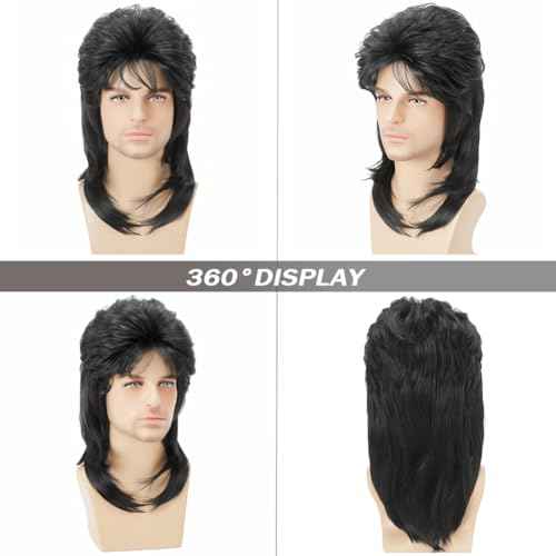 Black Mullet Wigs for Men 80s Rocker Wig Costumes Fancy Party Cosplay Halloween Wig
