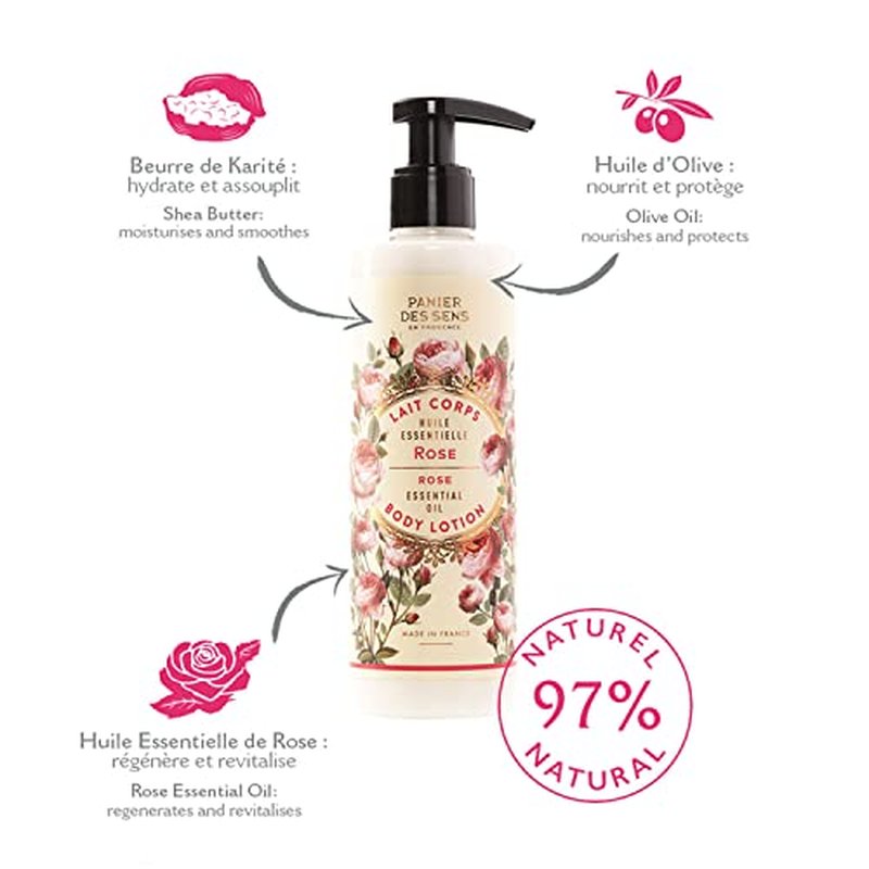 Panier des Sens ? Rose Hand & Body Lotion for Dry Skin - Hydrating Body Cream for Women - Nourishing Fluid Body Moisturizer Shea Butter & Olive Oil - 97% Natural Ingredients Body Care - 8.45 Floz