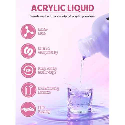 EBANKU Acrylic Nail Kit - 120g/4.23oz Acrylic Powder and 150ml Liquid Monomer Set With Brushes, Dappen Dish, Nail Primer Prep, 1 Set Drill Tools for Manicure, Nail Kit for Beginners