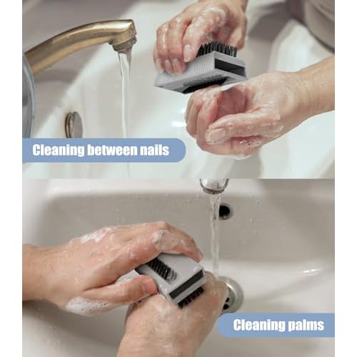 Nail Brush for Cleaning Fingernails, 2Pack Heavy Duty Nail Brushes Remove Dirt and Paint Fingernail Brush Deep Cleaning Mechanical Nail Scrub Brush Two-Sided with Hanging Rope, Grey