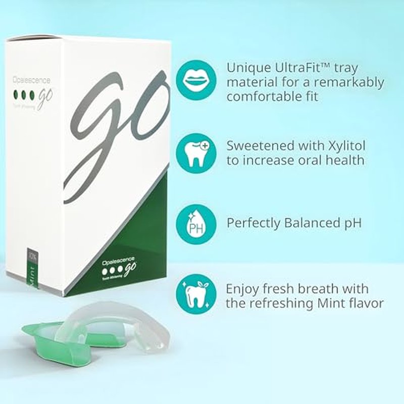 Opalescence Whitening Bundle - Opalescence Go 10% Hydrogen Peroxide Prefilled Whitening Trays and Whitening Toothpaste - Mint Flavor 5194-5166