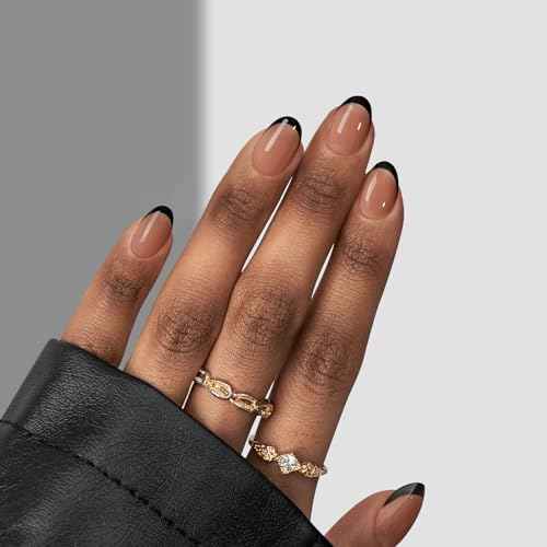 BTArtboxnails XCOATTIPS French Gel Nails - Black French Tip Press on Nails, Soft Gel Extra Short Almond Nail Tips, Press on Nails Acrylic Nail, Soak Off Fake Nails Extension