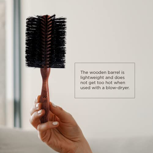 Spornette Italian XL Rounder Hair Brush - Round Double Density Boar Bristle Brush With Wooden Handle For Blow Drying, Styling, Volumizing, Straightening And Curling Medium To Long Hair (3 Inch)