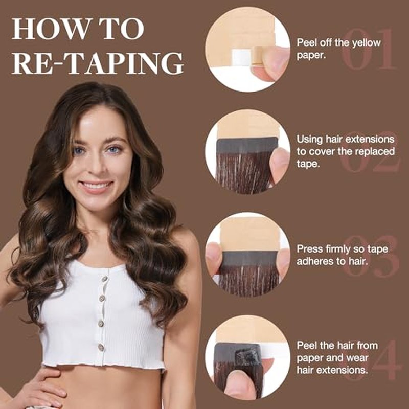 GOO GOO Tape in Hair Extensions Human Hair, 2/30/2 Balayage Expensive Brunette, 24inch 50g 20pcs, Skin Weft Seamless Invisible, Silky Straight with Thick Ends, Remy Human Hair