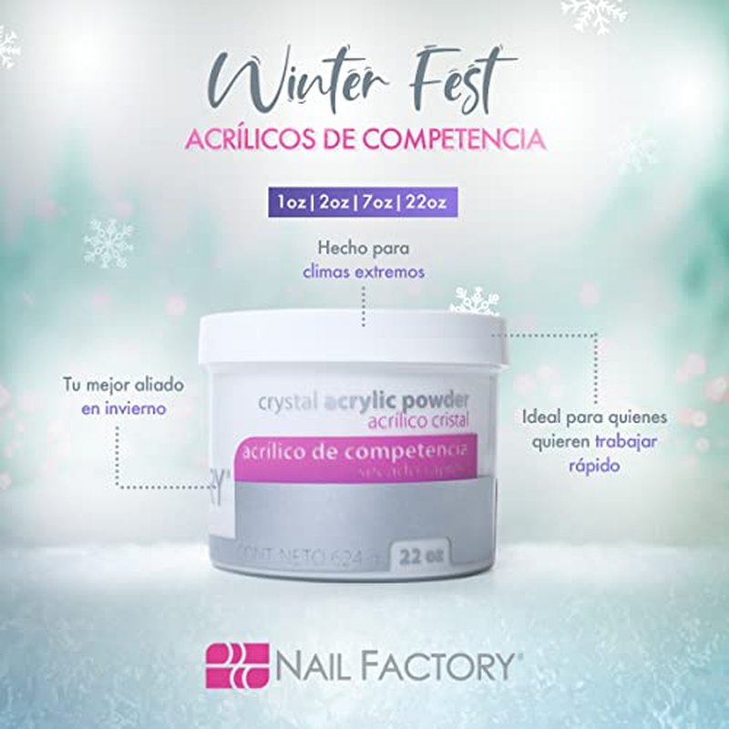 NAIL FACTORY - PROFESSIONAL GRADE FAST SET CLEAR ACRYLIC POWDER 22 OZ, Professional Acrylic Powder for Sculpting & Building Nails.