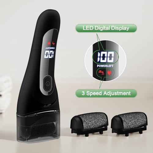 Electric Foot File Pedicure Feet Hard Skin Remover Foot Scraper Dry Dead Skin Remover Callus Exfoliator Rechargeable Feet Scrubber with 3 Replacement Rollers Foot Care Skin Removers, Black