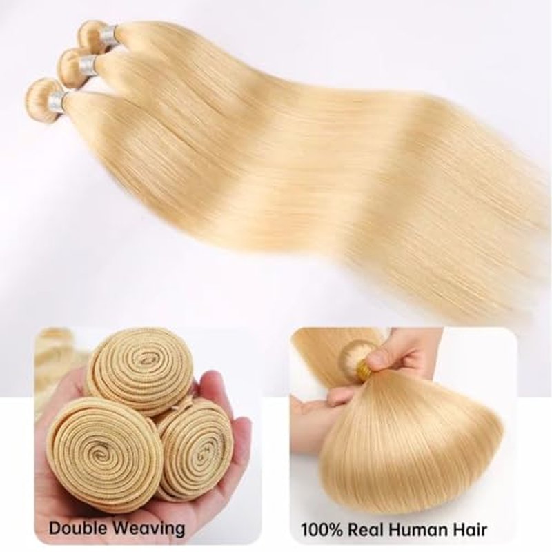 Straight Blonde 613 Human Hair Bundles, Straight Brazilian Virgin Human Hair Bundles, Blonde Single Bundle,#613 Color(18 inch)