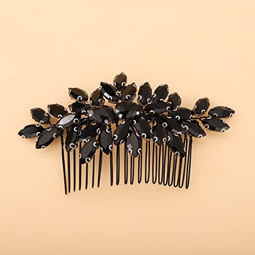 Teyglen Hair Comb, Crystal Bride Wedding Hair Comb Full Black Rhinestone Side Comb Bridal Hair Piece Accessories for Bride Women Girl (Black, 11 * 6 cm / 4.33 * 2.36 inches)