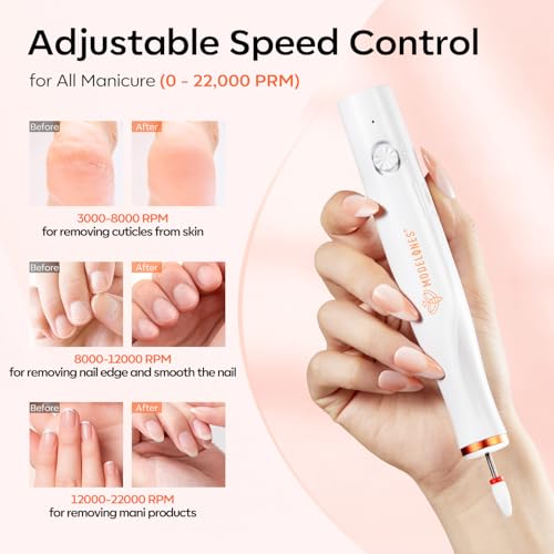 Modelones Electric Nail Drill, 14 Pcs Cordless Nail File with LED Light for Acrylic Gel Dip Powder Nails, Professional Nail Efile Kit with Nail Drill Bits & Sanding Bands for Quick Manicure Pedicure