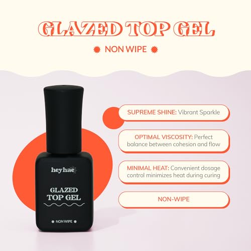 heyhae Glazed Top Gel for Semi-Cured Gel Nail Strip | Non Wipe High Gloss Gel Top Coat (0.23 fl.oz)