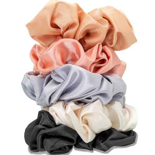 Controlled Chaos 5 Pack Silk Scrunchies for Hair ? Soft Satin Scrunchie for Sleep Wear, & Casual Use, Gentle Hair Ties Prevent Creases & Breakage - Assorted Colors for Any Style (Without Box)