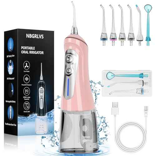 NBGRLVS Water Dental Picks for Teeth Cleaning,6 Modes 6 Tips and Storage Case Water Dental Flossers Cordless 320ML IPX 7 Waterproof Rechargeable Portable Electric Dental flosser for Trave Home (Pink)