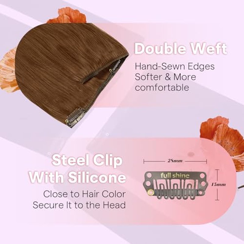 Full Shine Clip in Hair Extensions Copper Hair Extensions Human Hair Long Hair Extensions Clip ins Remy Hair Double Weft Clip in Human Hair Extension 7 Pcs 22Inch 120G