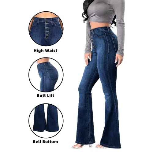 High Waisted Bell Bottom Jeans for Women Black Flare Retro Bootcut Stretch Wide Leg Denim Pants