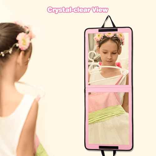 LPHUMEX Portable Pink Mirror Full Length for Dance, 33x13 Inch Hanging Mirror for Dance Bag, Lightweight Folding Travel Mirror Dance Competition Must Haves