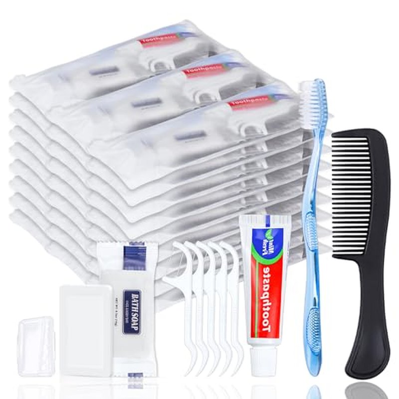 25 Sets Personal Hygiene Kit, Disposable Toothbrushes with Toothpaste Floss Comb Soap and Cover, Toiletry Kits Homeless Bulk for Women,Men,Travel