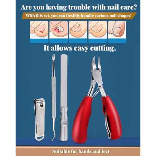 Nail Clippers Set,Toe Nail Clippers for Ingrown & Thick Toenails,Toe Nail Clippers for Thick Nails for Seniors Men Women,Professional Heavy Duty Toenail Clippers with Stainless Steel 4Pcs (red)