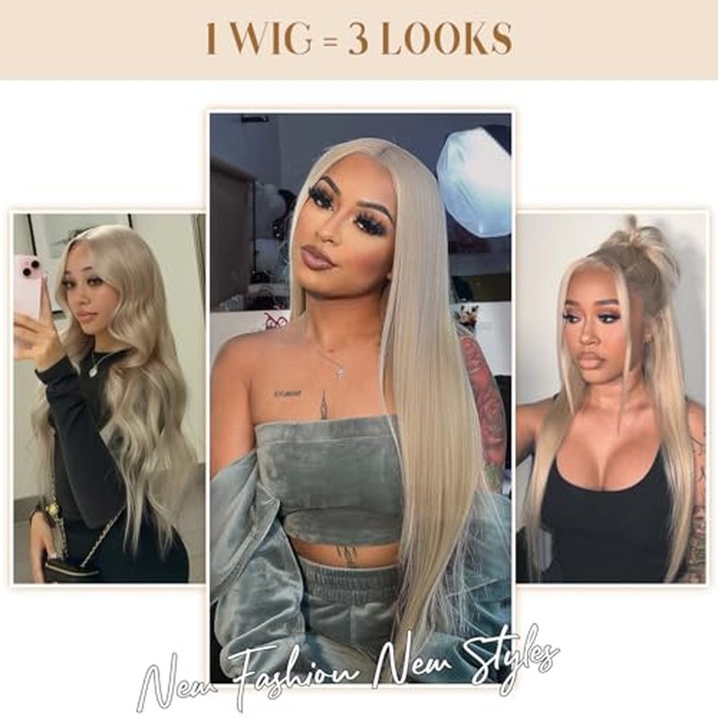 613 Straight Ash Blonde Wig Human Hair, 13x6 HD Lace Front Wigs Human Hair, Glueless & Pre Plucked Human Hair Wig with Baby Hair, 180% Density Ash Blonde Wig (22inch)