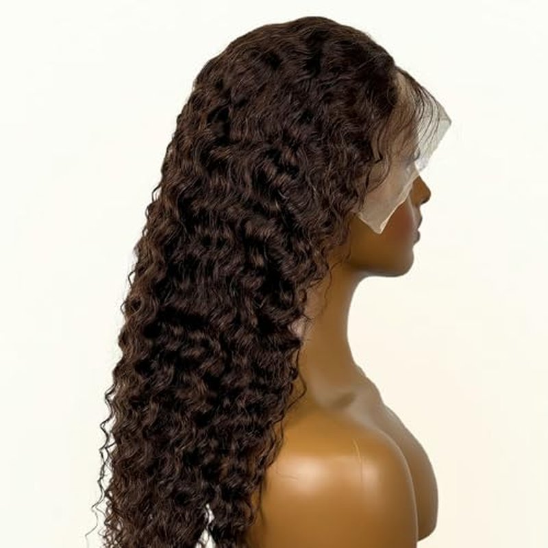 Chocolate Brown Deep Wave Lace Front Wigs Human Hair 13x4#4 Curly Lace Front Wig Human Hair 180% Density HD Transparent Glueless Lace Frontal Wigs Pre Plucked 26 Inch