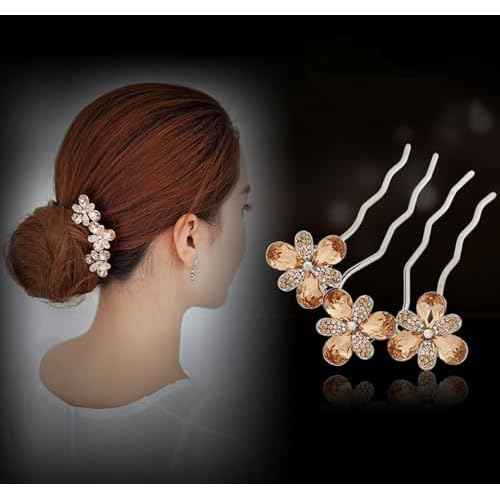 Sparkly Glitter Floral Hair Combs Bridal Wedding Hair Crystal Rhinestones Women Hair Side Combs Jeweled Metal Hairpins Butterfly Long Thick Hair Holder Accessories for Ladies (4 Pack)