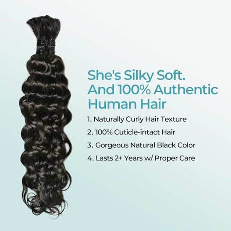 Brown Human Braiding Hair Color 4 for Boho Braids Bohemian Knotless Deep Wave Bulk No Weft 2 Bundles 100g 26 Inch