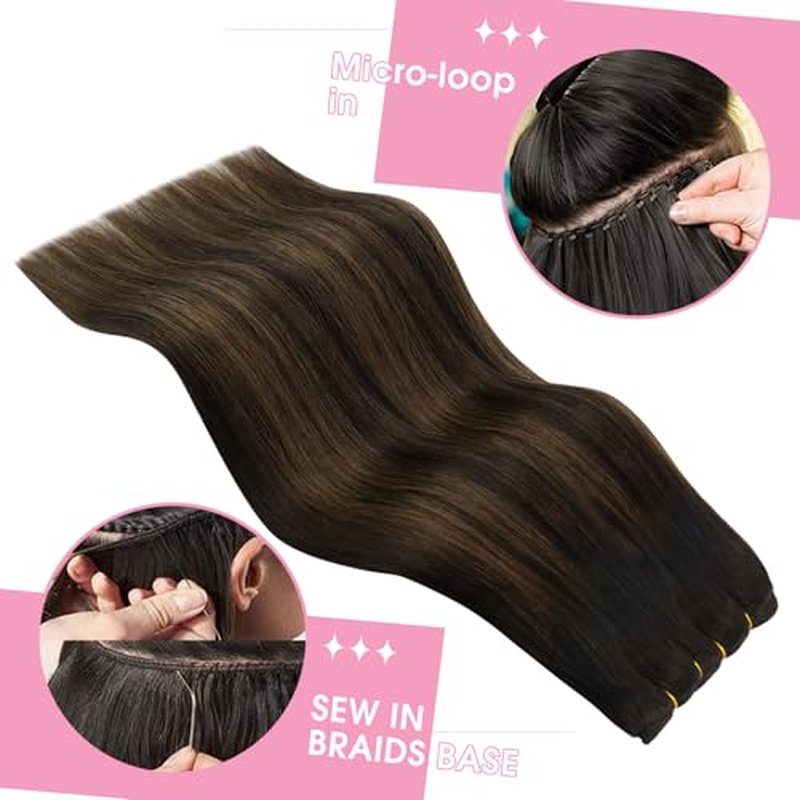 YoungSee 125g Weft Hair Extensions Brown Balayage Sew in Hair Extensions Balayage Medium Brown Mix Dark Sew in Hair Extension Real Human Hair for Women 22 Inch