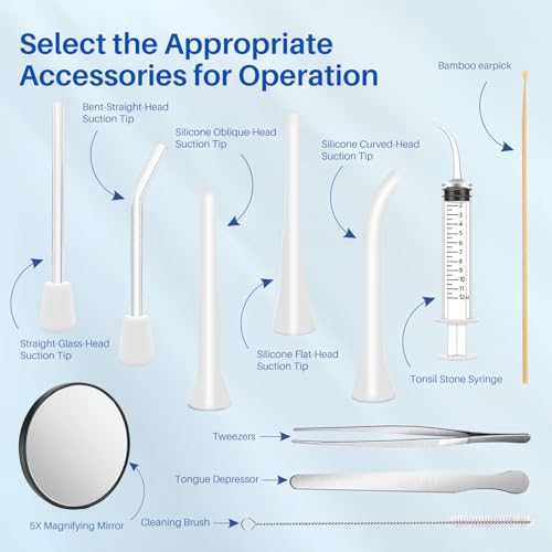 Upgraded Tonsil Stone Remover Tool - Rechargeable Tonsil Stone Vacuum with LED Light & 11-in-1 Probes, Instant Suction for Bad Breath Relief, Safe Silicone/Glass Tip for Tonsilloliths Removal
