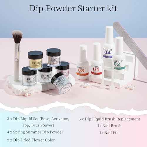 Dip Powder Nail Transparent Crystal Dried Flower Set, 6 Colors Dipping Powder Kit With Base & Top Coat/Activator/Brush Saver, Nail Art Manicure Salon DIY for Daily at Home Party Gifts for Women