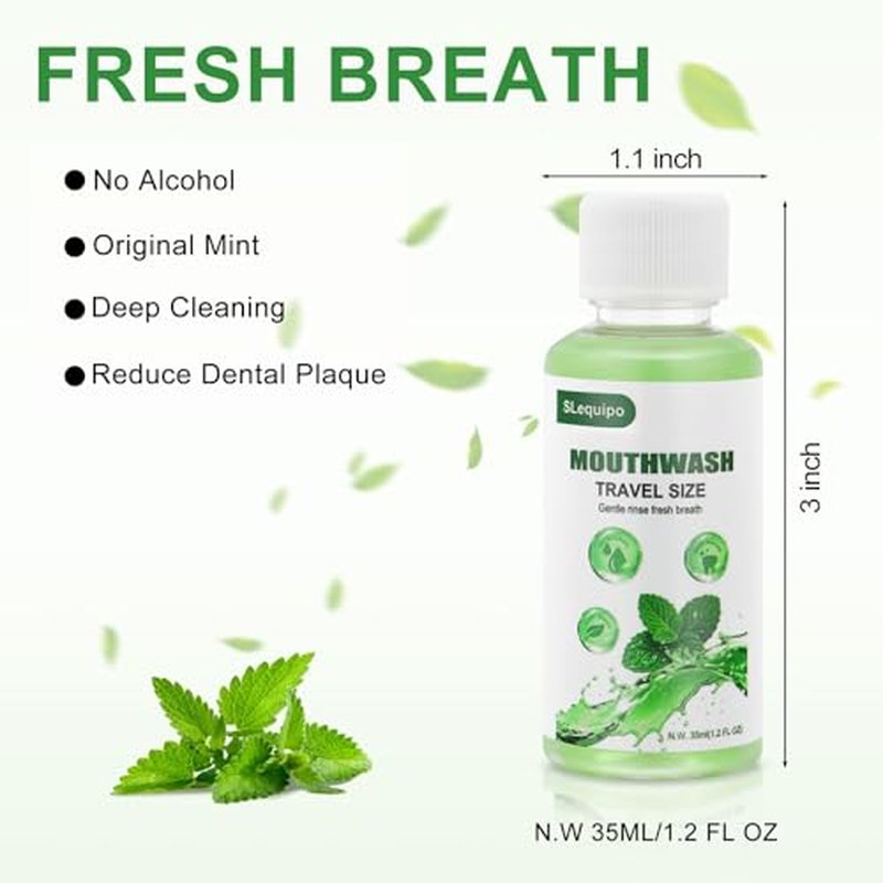 Travel Size Mouthwash Bulk Mini Fresh Mint Portable Mouthwash Individual Bottles 35ml/1.2fl oz for Travel Toiletry Kits (200)
