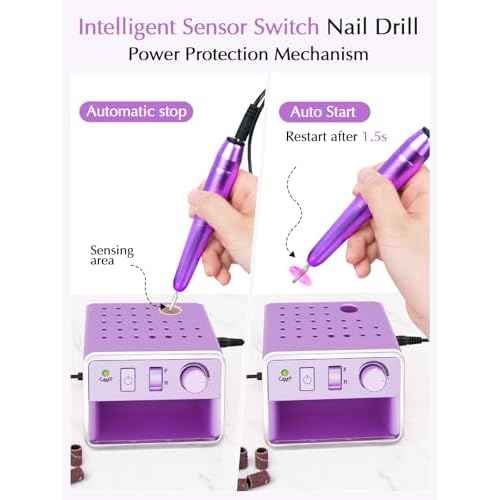 Subay Nail Drill Machine Electric File, Portable for Acrylic Gel Dip Powder Nails, Nail Drill Kit for Manicure Pedicure, Nail Set with Everything, Purple
